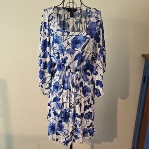 H&M Blue Floral Flowy Sleeve Kimono Mini Dress